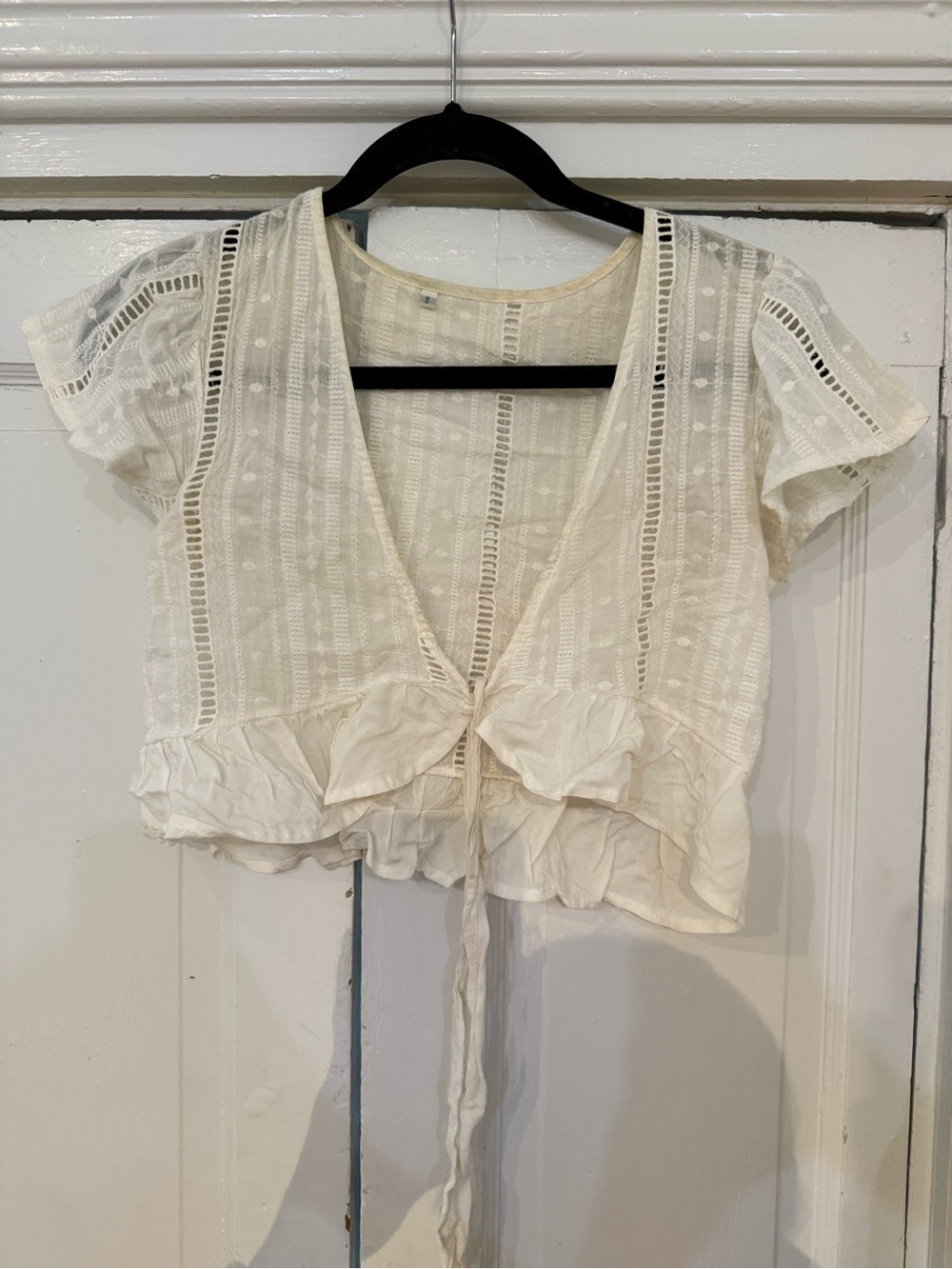 Women’s Cream Eyelet Tie-Front Top